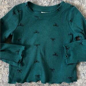 Teal Kids Shirt with Bow Pattern